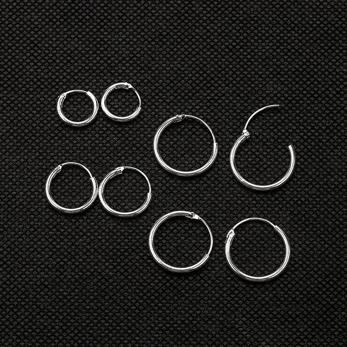 Four Size Silver Tone Polished Classic Small Hoop Earrings