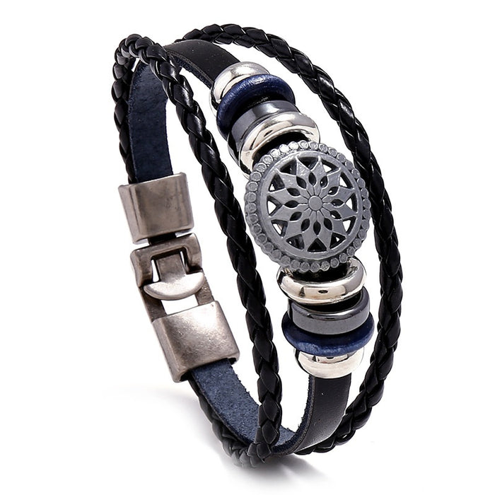 New European American Mens Braided Cowhide Leather Bracelet Simple Student Couple Accessory