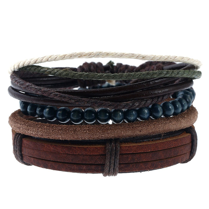 Vintage Braided DIY Leather Bracelet Set For Men European American Fashion Jewelry Supply