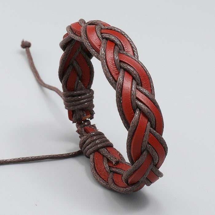Simple Handmade Braided Genuine Leather Bracelet Vintage European American Men's Wristband