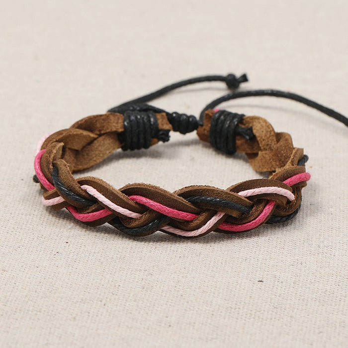 Vintage Multi Layer Three Strand Braided Cowhide Leather Bracelet Ethnic Style Accessory