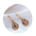 Gold Tone Shell Pattern Teardrop Hook Earrings In Black And White view 5