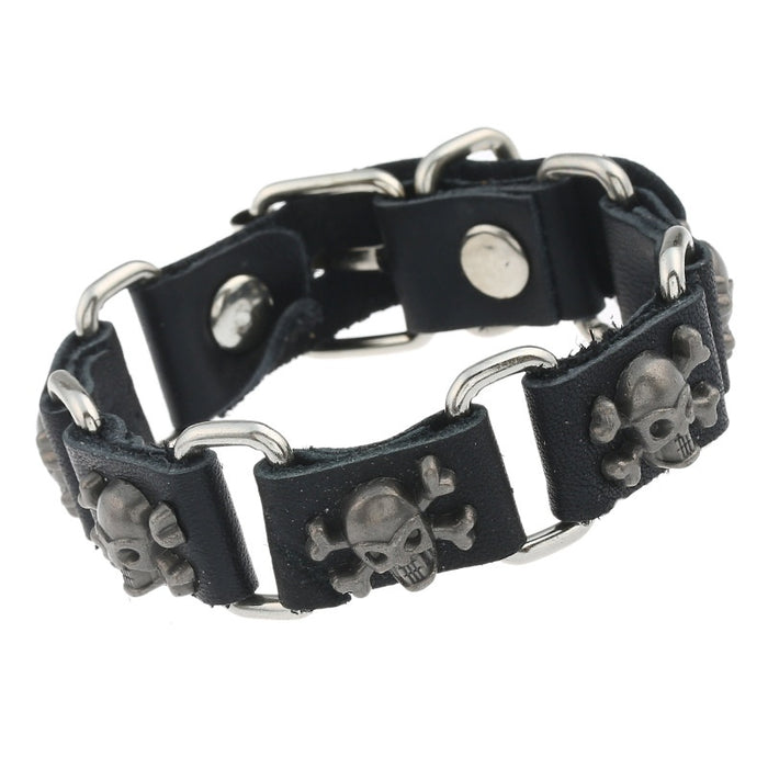 European American Punk Skull Head Cowhide Leather Bracelet Rock Street Men's Wristband