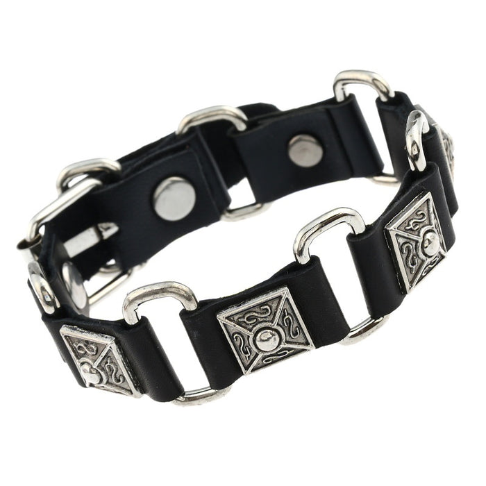 Simple European Punk Cowhide Link Bracelet, Rock Street Style Men's Leather Wristband