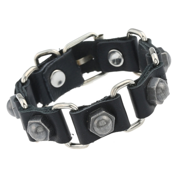 European New Punk Cowhide Link Bracelet, Personalized Street Style Men's Leather Wristband