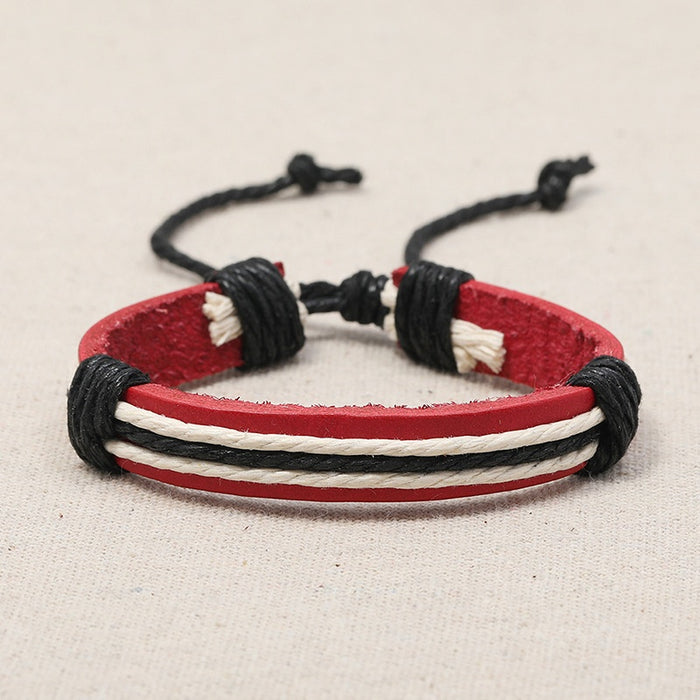Handmade Braided Cowhide Leather Bracelet Simple Multi Layer Red Women's Gift Jewelry