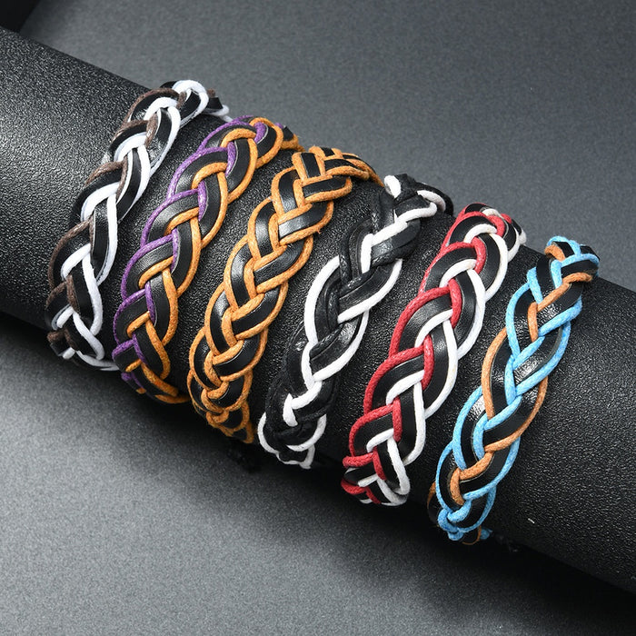 Creative Bohemian Handmade Braided Leather Bracelet, Simple Adjustable Unisex Couple Wrist Rope