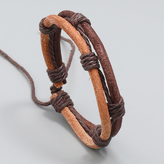 Handmade Braided Vegetable Tanned Cowhide Leather Bracelet Vintage European American Wristband