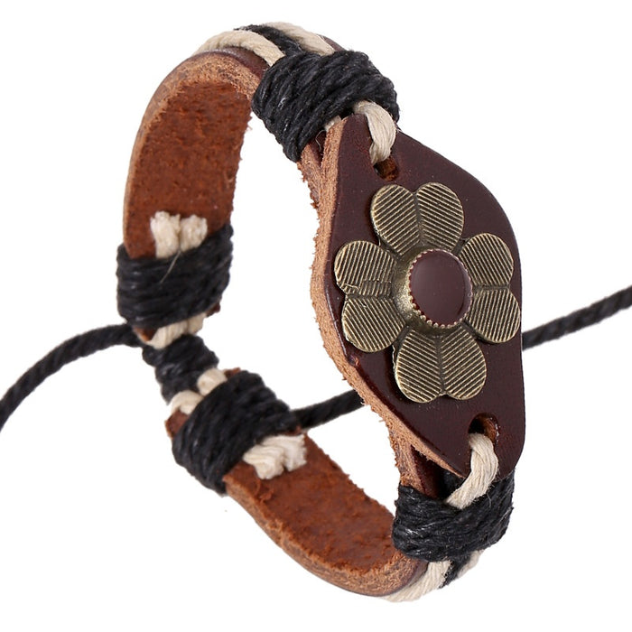 Handmade Braided Cowhide Leather Bracelet Minimalist Vintage Men's Leather Wristband Jewelry