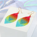 Layered Skeleton Leaf Drop Earrings in Five Metallic Colorways view 7