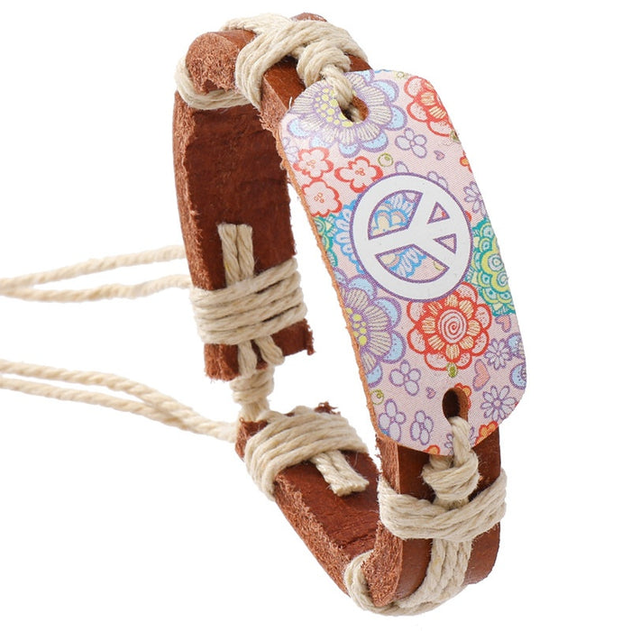 New Handmade Braided Flower Leather Bracelet For Men And Women, European American Couple Bangle