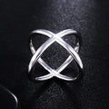 Silver Tone Sculptural Crossing Open Ring Polished Metal Jewelry view 1