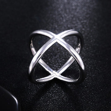 Silver Tone Sculptural Crossing Open Ring Polished Metal Jewelry