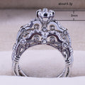 Silver Tone Ornate Openwork Two Ring Set with Clear Stones view 5