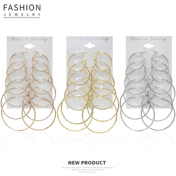 Gold and Silver Six-Pair Graduated Hoop Earring Sets