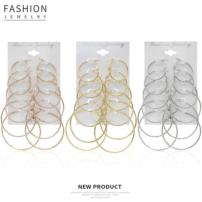 Gold and Silver Six-Pair Graduated Hoop Earring Sets