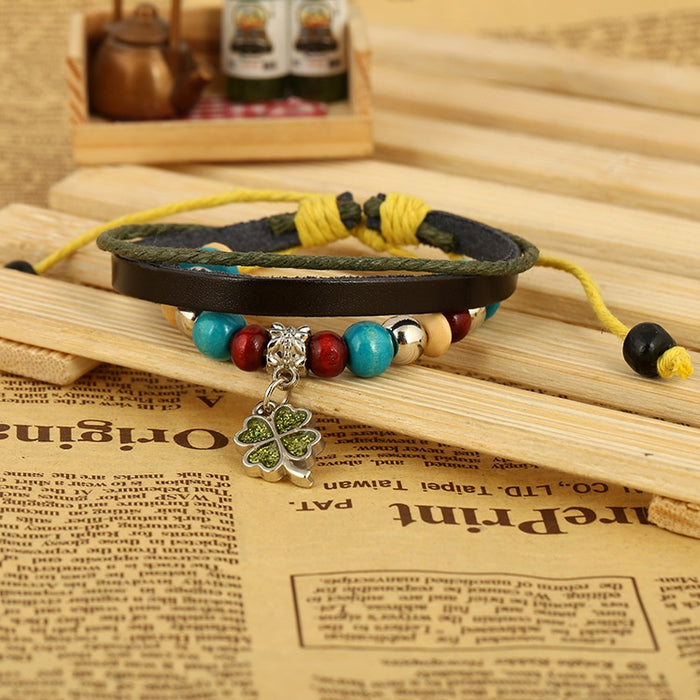 Minimalist Beaded Fresh Style Women's Leather Bracelet, Creative Friendship Wristband Gift Jewelry