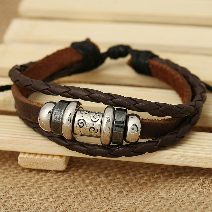 Korean Style Handmade Beaded Cowhide Leather Bracelet For Men And Women, Fashion Wrist Jewelry