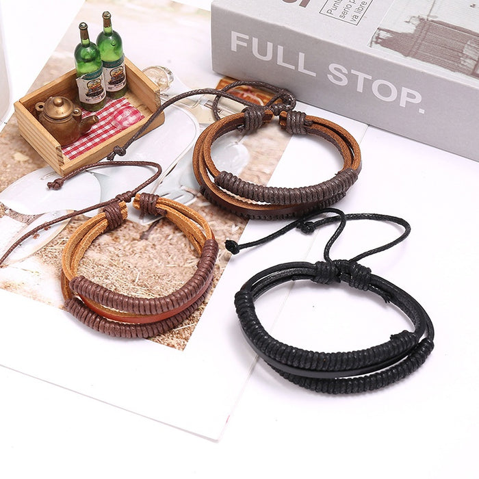 Punk Vintage Braided Cowhide Leather Bracelet, Simple Couple Student Wrist Rope Accessory