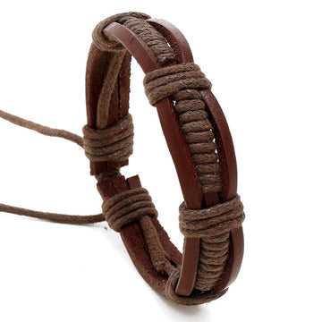 Punk Handmade Braided Genuine Leather Bracelet Vintage European American Men's Wristband Bangle