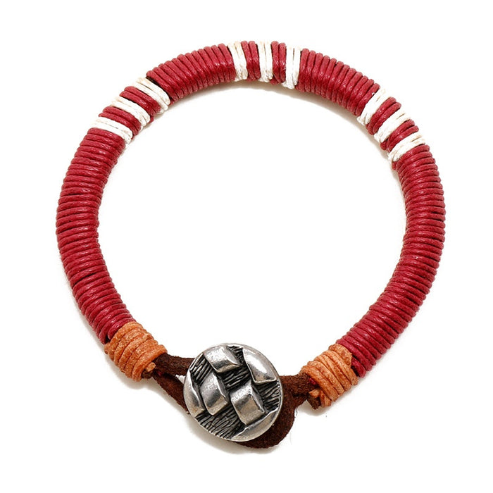 Simple Wax Cord Handmade Braided Cowhide Leather Bohemian Couple Bracelet Bangle