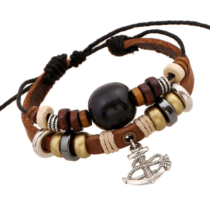 Japanese Korean Style Genuine Cowhide Leather Punk Bracelet For Men And Women
