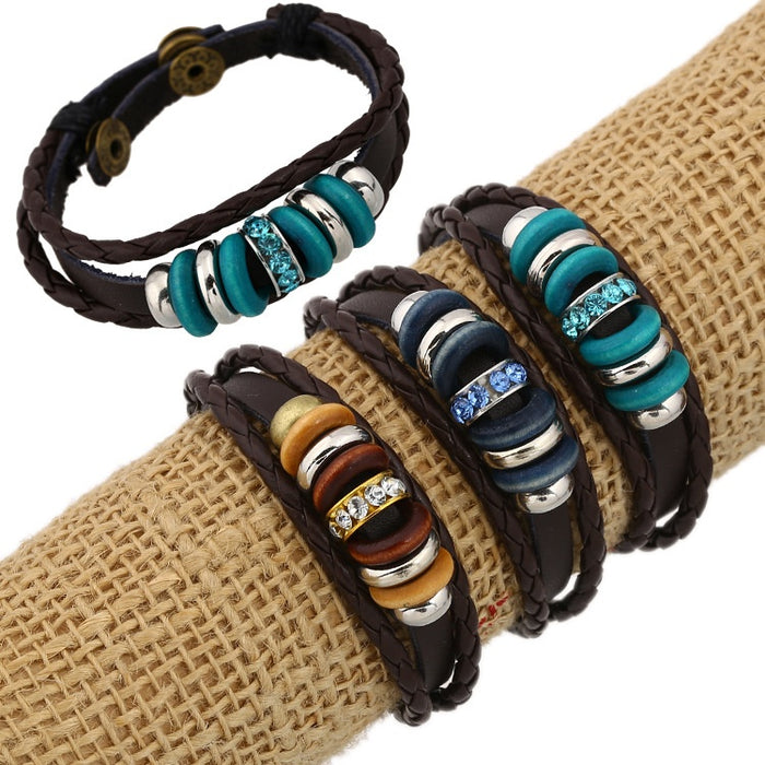 Direct Japanese Korean Style Genuine Leather Beaded Cowhide Punk Bracelet For Men And Women