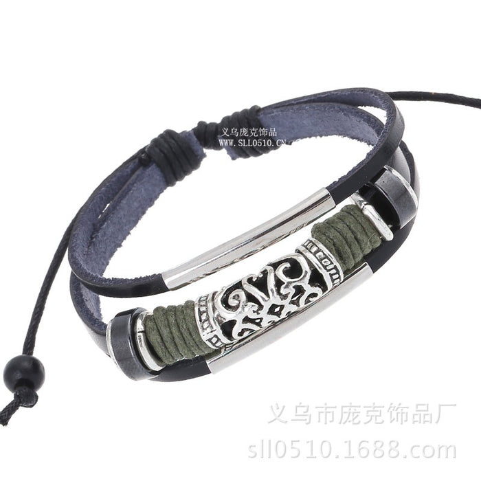 Braided Genuine Cowhide Leather Beaded Bracelet Yiwu Jewelry