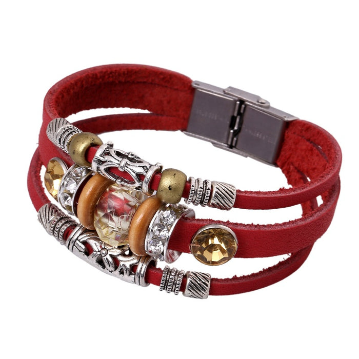 Japan Korea Style Genuine Leather Beaded Bracelet Cowhide Leather Jewelry