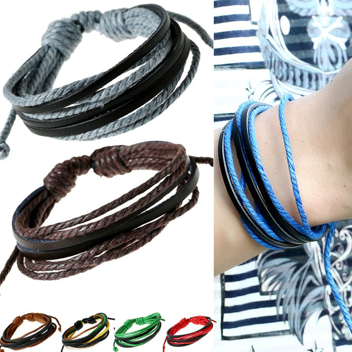 Handmade Multilayer Braided Cowhide Leather Bracelet Simple Unisex Student Wrist Rope