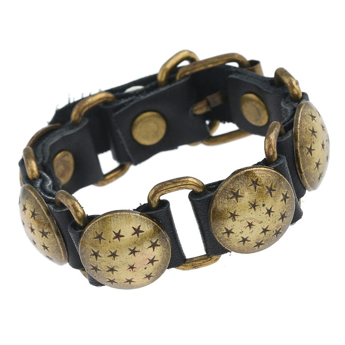 New European American Genuine Cowhide Connector Bracelet Punk Street Style Men's Leather Bangle