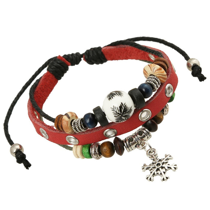 Korean Japanese Style Couple Beaded Genuine Cowhide Leather Bracelet, Hot Travel Souvenir Jewelry