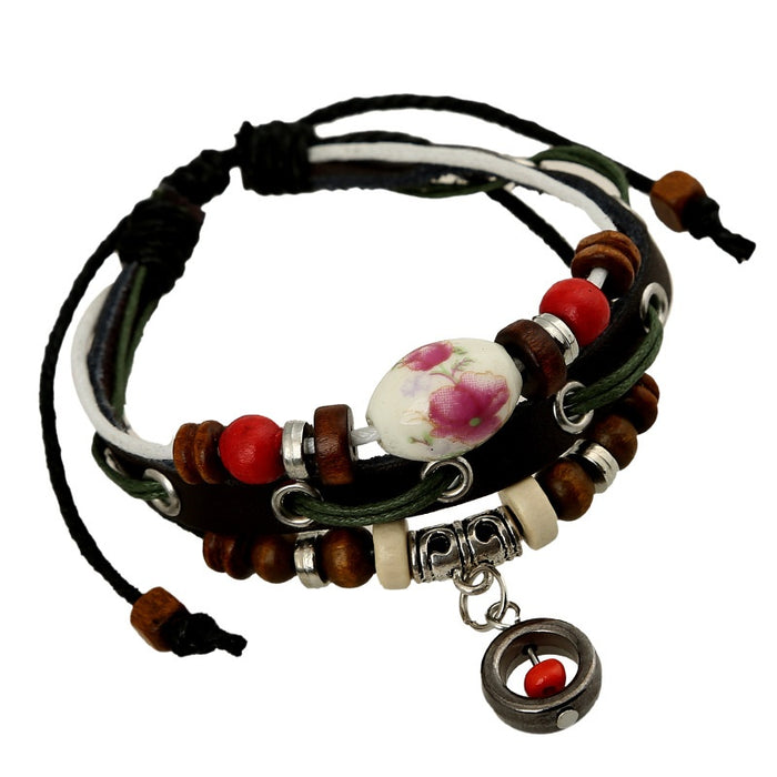 Punk Beaded Ethnic Style Multi Layer Leather Bracelet, Trendy Performance Wristband For Women