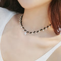 Gold Short Pearl and Black Crystal Bead Choker Necklaces view 4