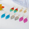 Layered Skeleton Leaf Drop Earrings in Five Metallic Colorways view 2