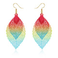 Layered Skeleton Leaf Drop Earrings in Five Metallic Colorways view 1
