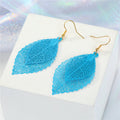 Layered Skeleton Leaf Drop Earrings in Five Metallic Colorways view 6