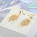 Layered Skeleton Leaf Drop Earrings in Five Metallic Colorways view 8