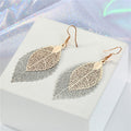 Layered Skeleton Leaf Drop Earrings in Five Metallic Colorways view 9
