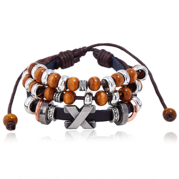 European American Fashion Beaded Multi Layer Leather Bracelet, Vintage Adjustable Wristband Jewelry
