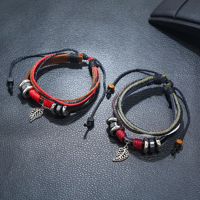 Korean Style Multilayer Braided Genuine Leather Bracelet Vintage Student Wristband