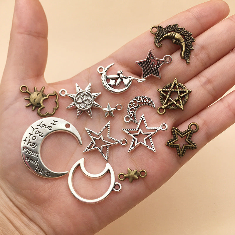 Hollow Zinc Alloy Star Moon Sun Shooting Star Charm Pendant for DIY Earrings Bracelet