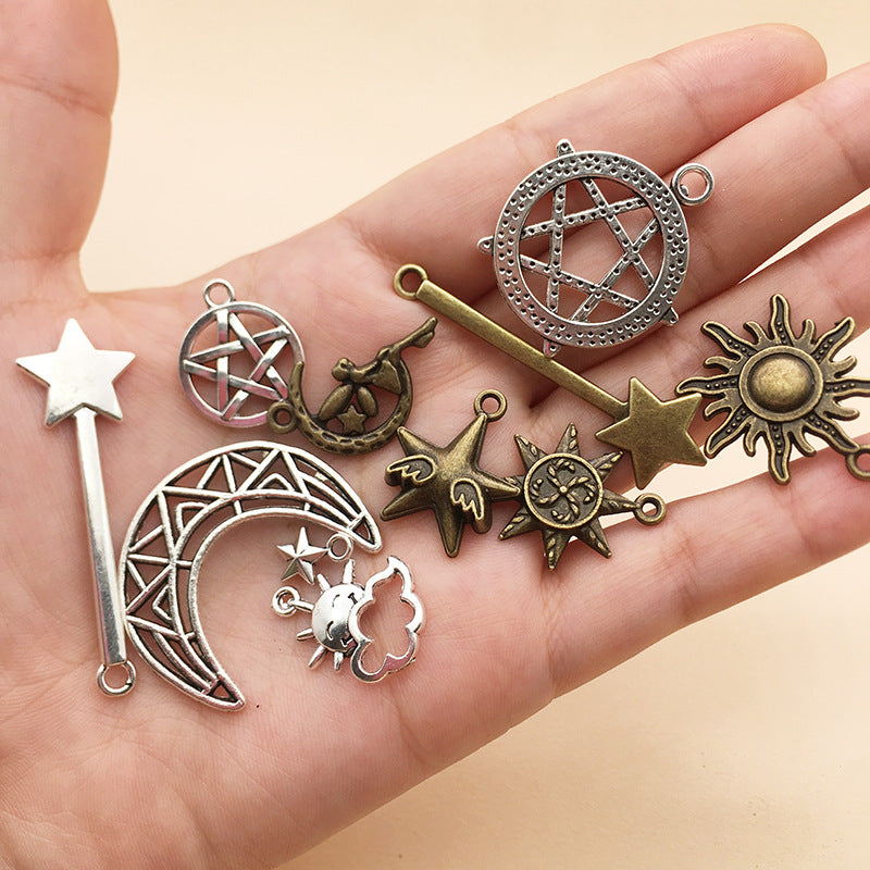 Hollow Zinc Alloy Star Moon Sun Shooting Star Charm Pendant for DIY Earrings Bracelet