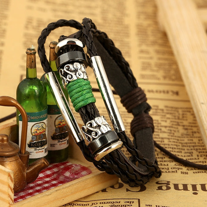 Korean Style Fashion Beaded Genuine Cowhide Leather Bracelet For Men And Women