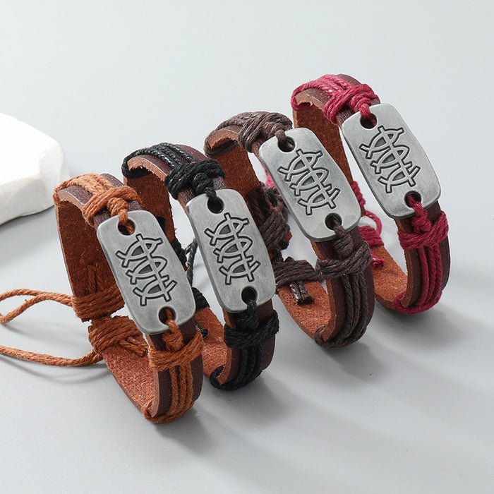 Creative Handmade Braided Leather Bracelet For Men And Women Adjustable Multicolor Wristband