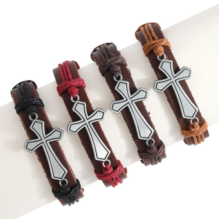 Personalized Vintage Braided Cowhide Leather Bracelet, Adjustable Unisex Wrist Rope