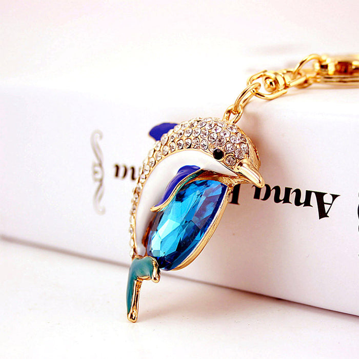Cute Dolphin Rhinestone Keychain Ocean Animal Bag Charm in Zinc Alloy