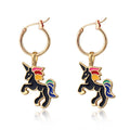 Rainbow Enamel Unicorn Huggie Drop Earrings in Five Colorways view 1