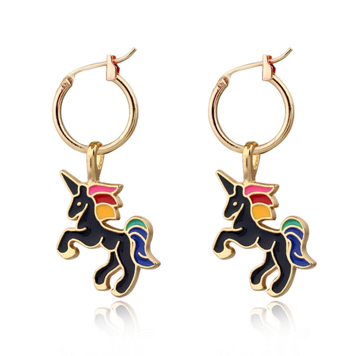 Rainbow Enamel Unicorn Huggie Drop Earrings in Five Colorways