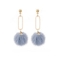 Fuzzy Ball and Open Link Long Drop Earrings in Six Colors view 5